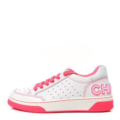 Chanel Calfskin Womens Logo Sneakers 37 Fuchsia White 1 of 6