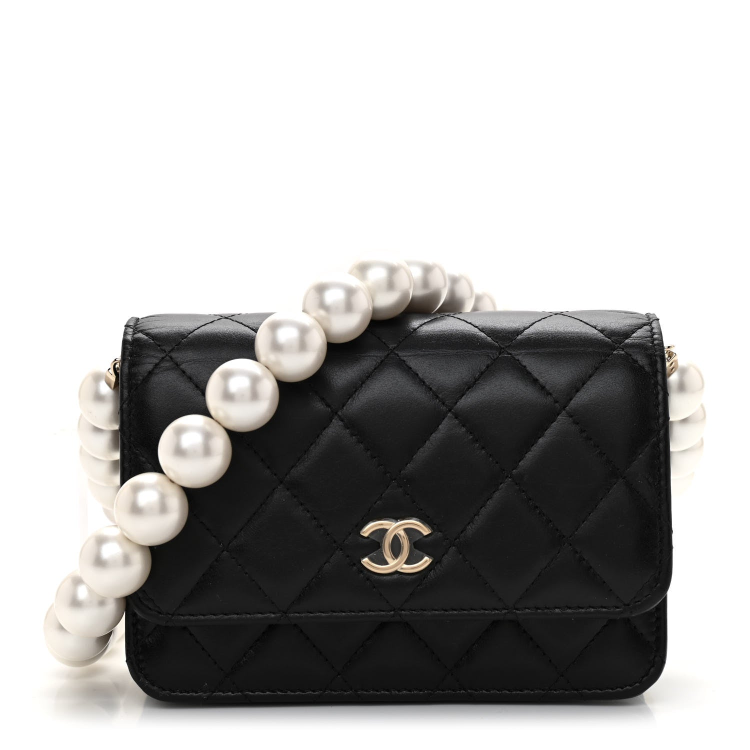 Chanel Calfskin Quilted Mini Maxi Pearls Wallet On Chain WOC Black 1 of 11