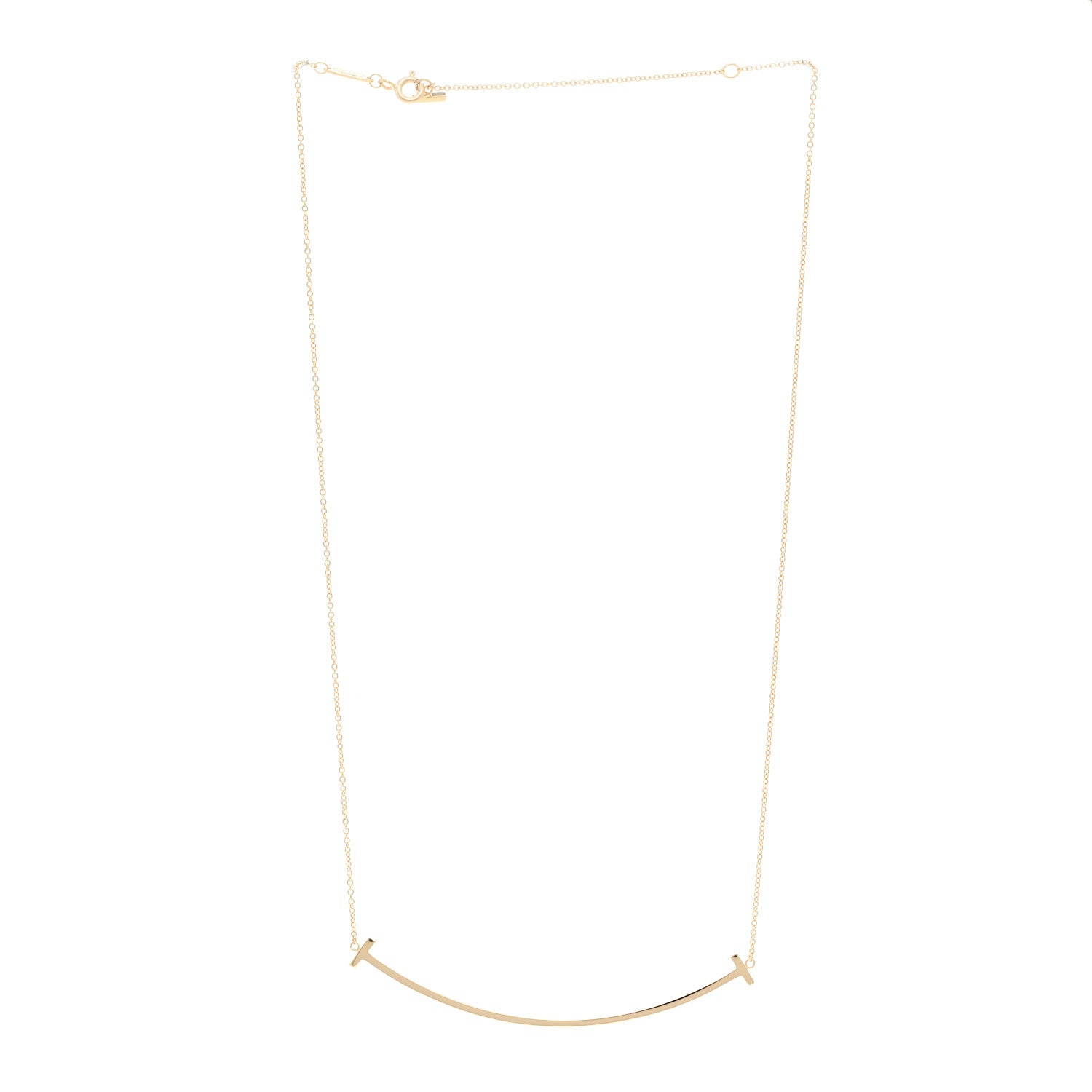 Tiffany 18K Yellow Gold Large T Smile Pendant Necklace 3 of 4