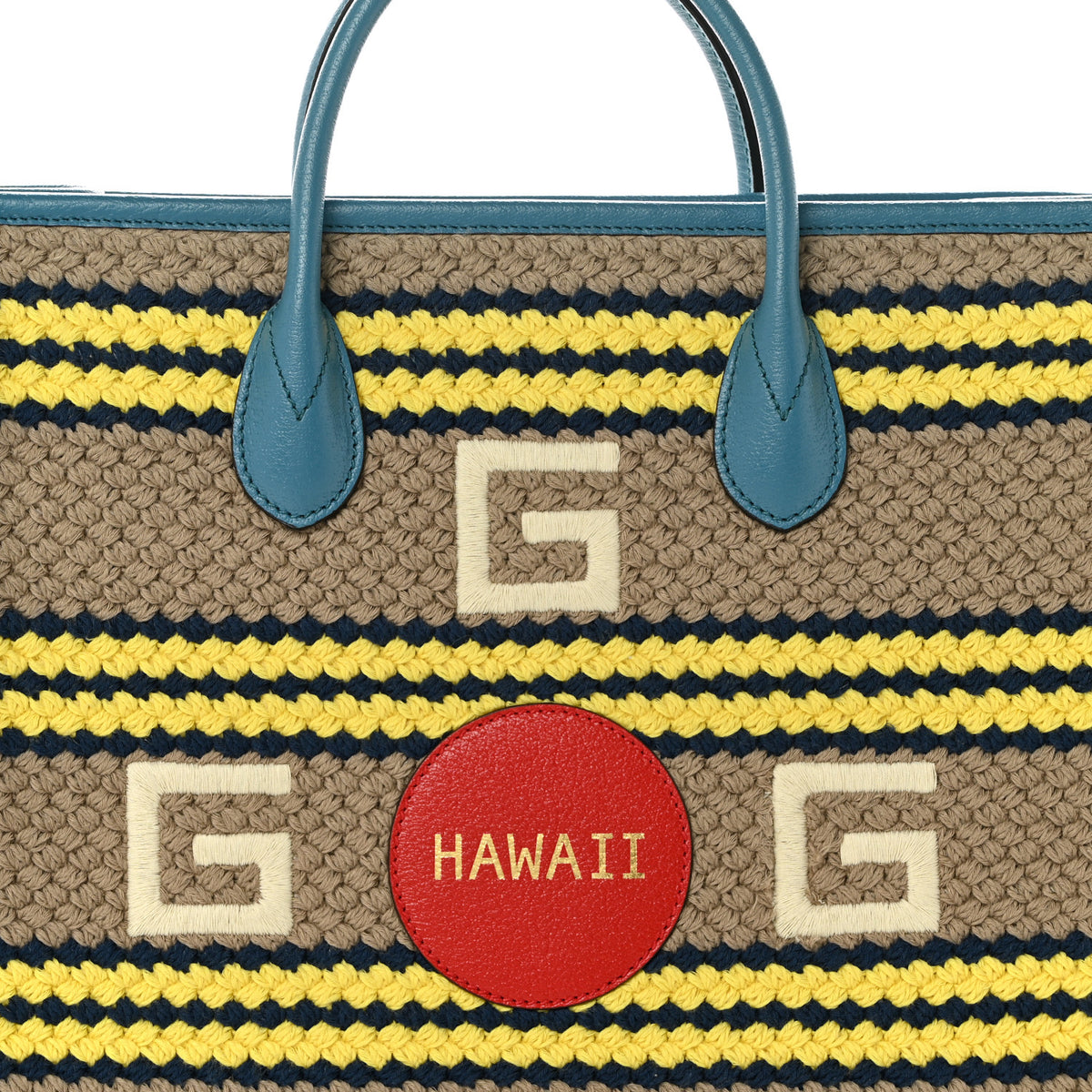Gucci Fabric Embroidered Hawaii Striped Tote Bag Blue 8 of 11