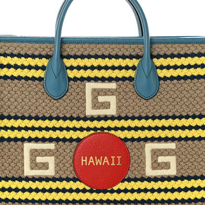 Gucci Fabric Embroidered Hawaii Striped Tote Bag Blue 8 of 11