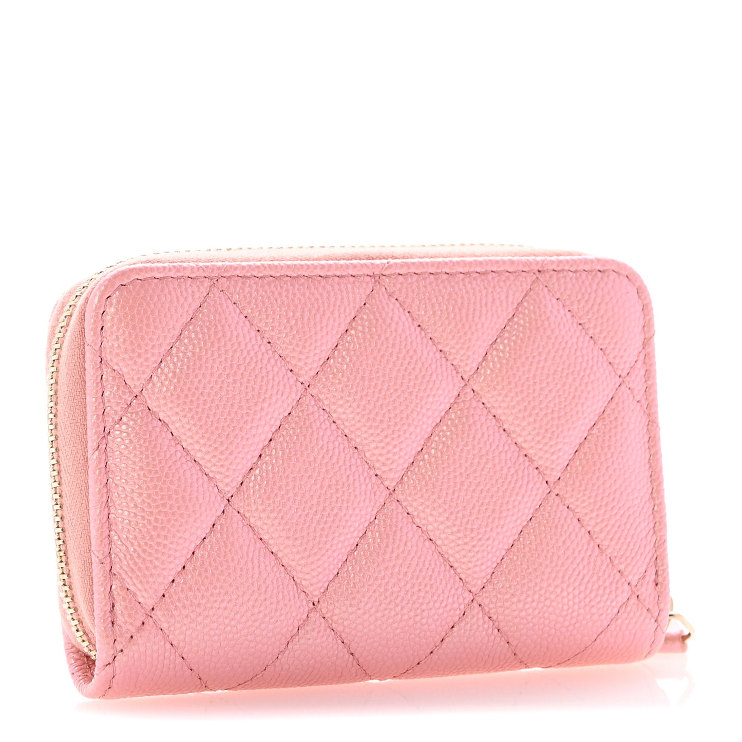 Iridescent Caviar Quilted Zip Coin Purse Pink
