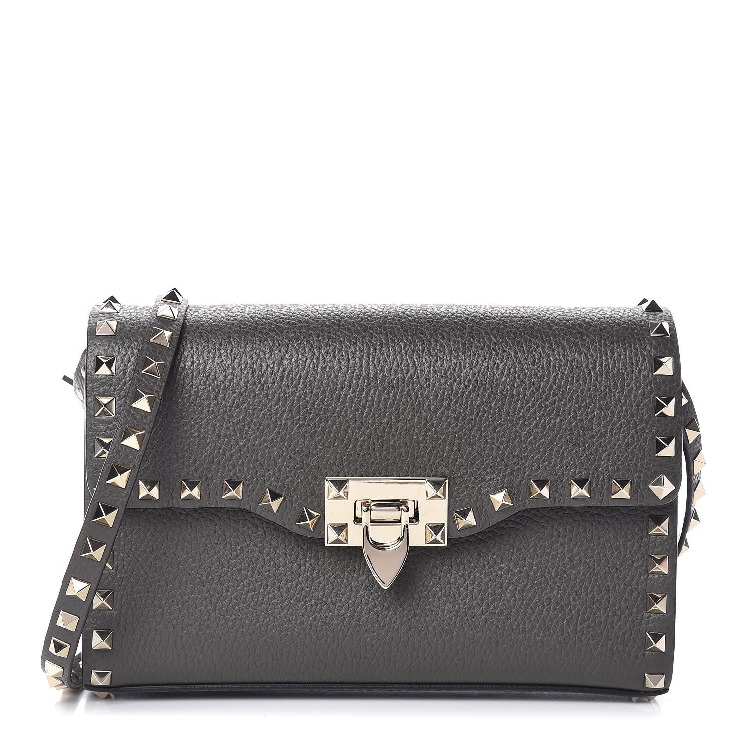 Valentino Garavani Pebbled Calfskin Medium Rockstud Flip Lock Crossbody Bag Graphite 1 of 9