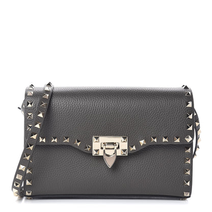 Valentino Garavani Pebbled Calfskin Medium Rockstud Flip Lock Crossbody Bag Graphite 1 of 9