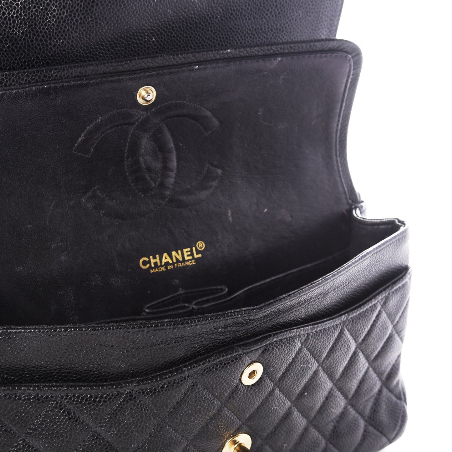 Caviar Quilted Medium Double Flap Black