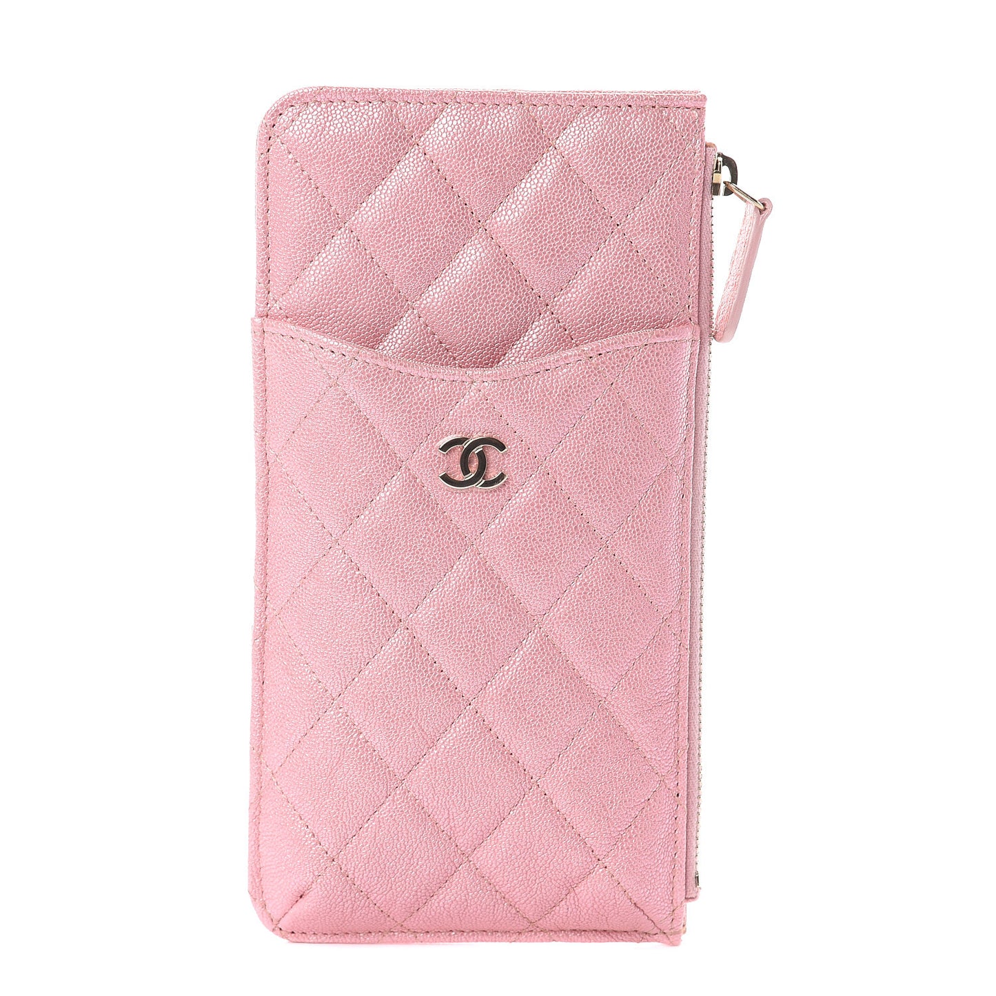 Iridescent Caviar Quilted Classic iPhone Pouch Rose Pink