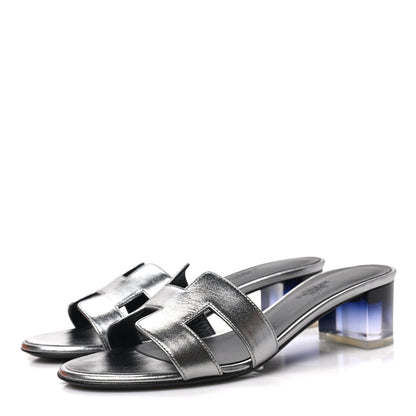 Hermes Metallic Nappa Oasis Sandals 37.5 Gris Argente 3 of 7