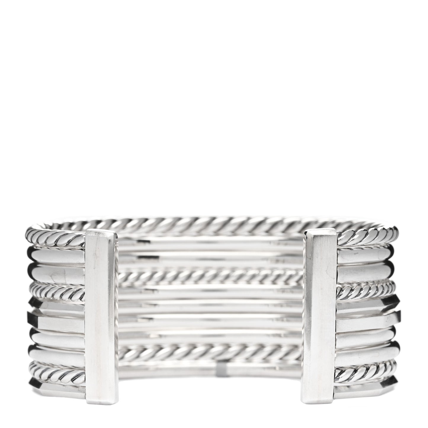 Sterling Silver Diamond Wide Stax Cuff Bracelet
