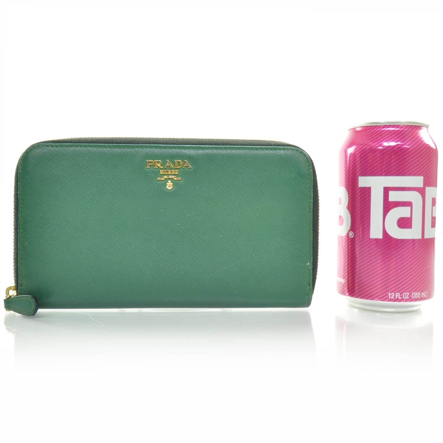 Prada Saffiano Zip Around Wallet Green 2 of 7