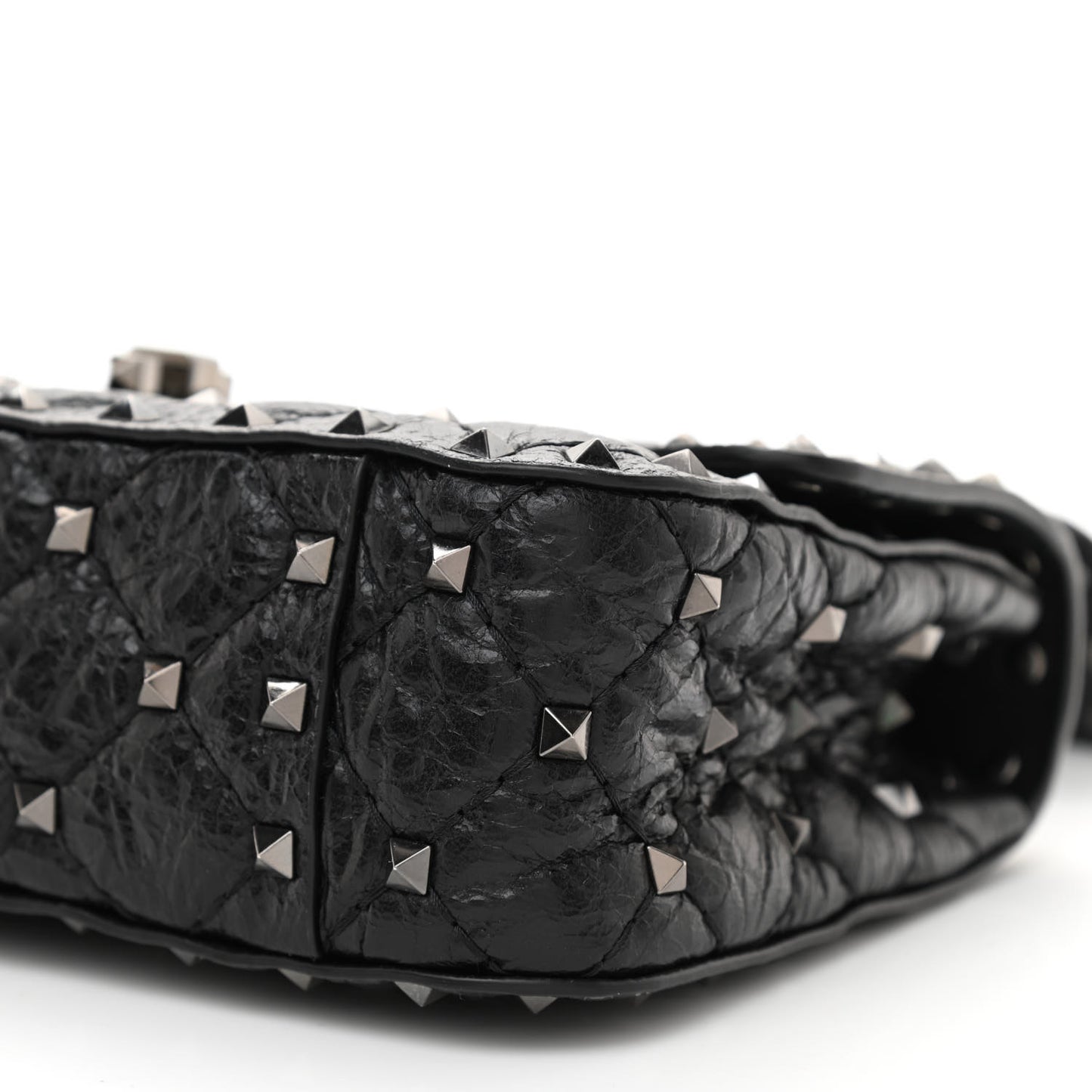 Craquele Nappa Small Rockstud Spike Shoulder Bag Black
