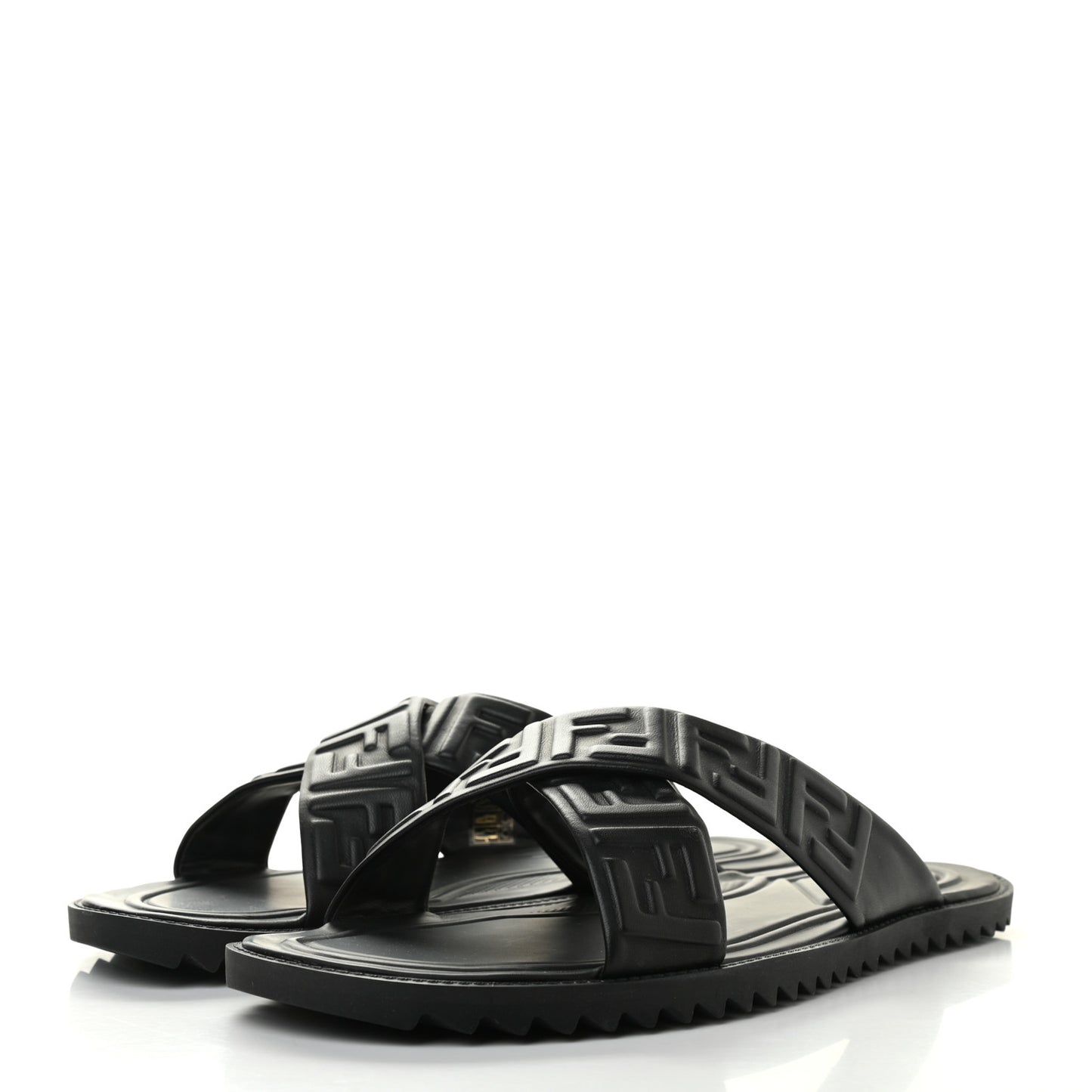 Nappa FF Embossed Mens Criss Cross Slide Sandals 12 Black