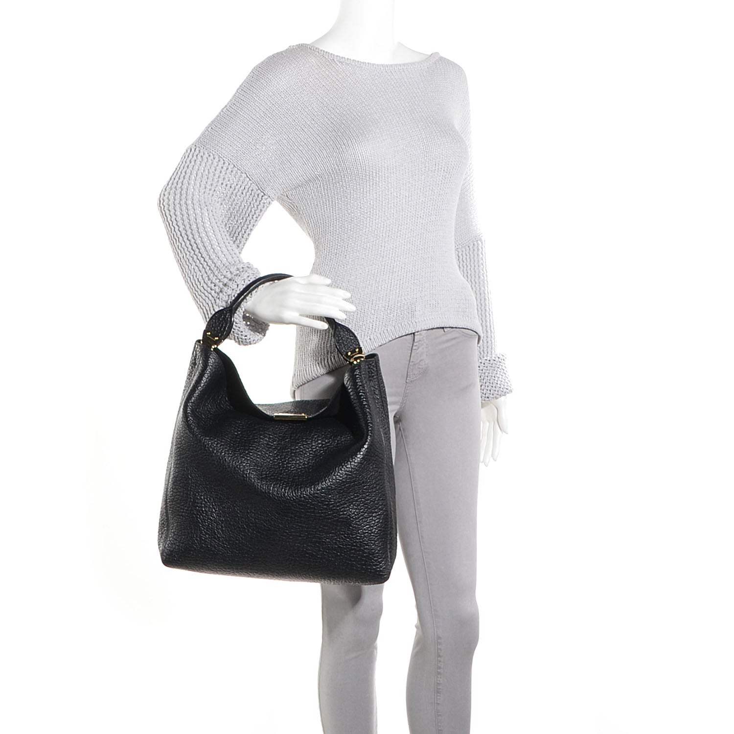 Burberry Signature Grain Medium Lindburn Hobo Black 2 of 10