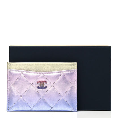 Chanel Gradient Metallic Calfskin Quilted Card Holder Silver Blue Yellow Purple 9 of 9