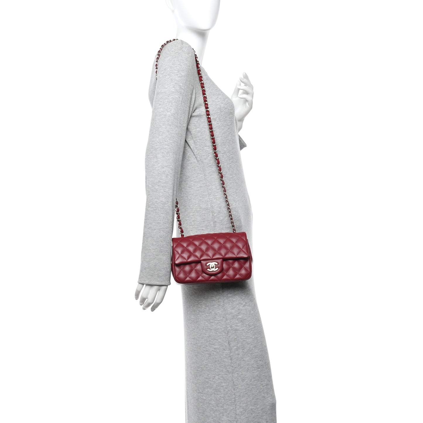 Lambskin Quilted Mini Rectangular Flap Burgundy
