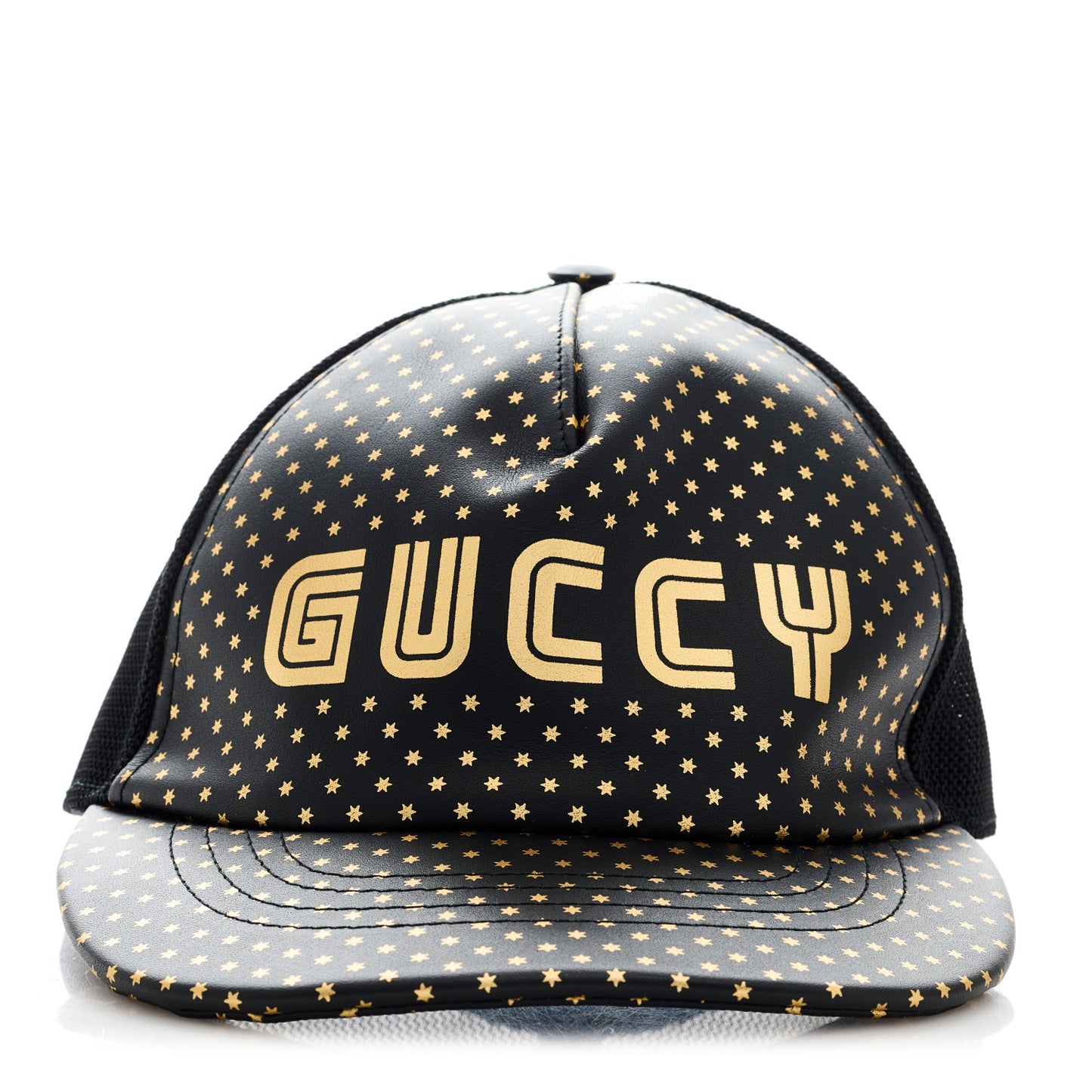 X SEGA Calfskin GUCCY Stars Baseball Hat M Black Gold
