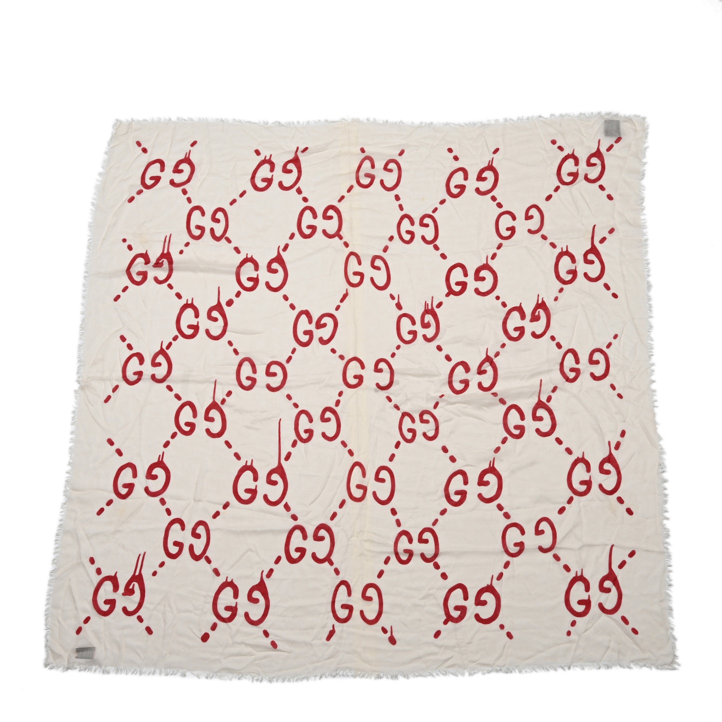 Modal Silk GG Writers Shawl White Red