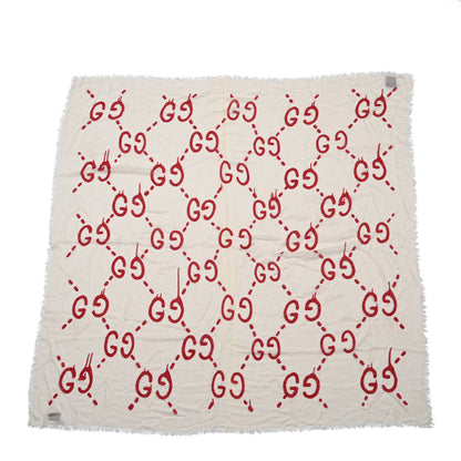 Gucci Modal Silk GG Writers Shawl White Red 1 of 5