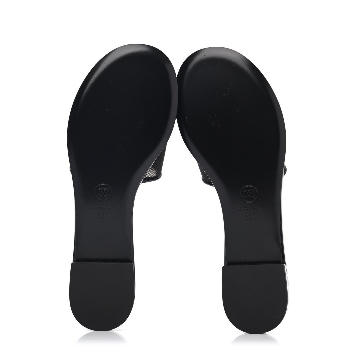 Mesh Patent Calfskin CC Mules 38 Black