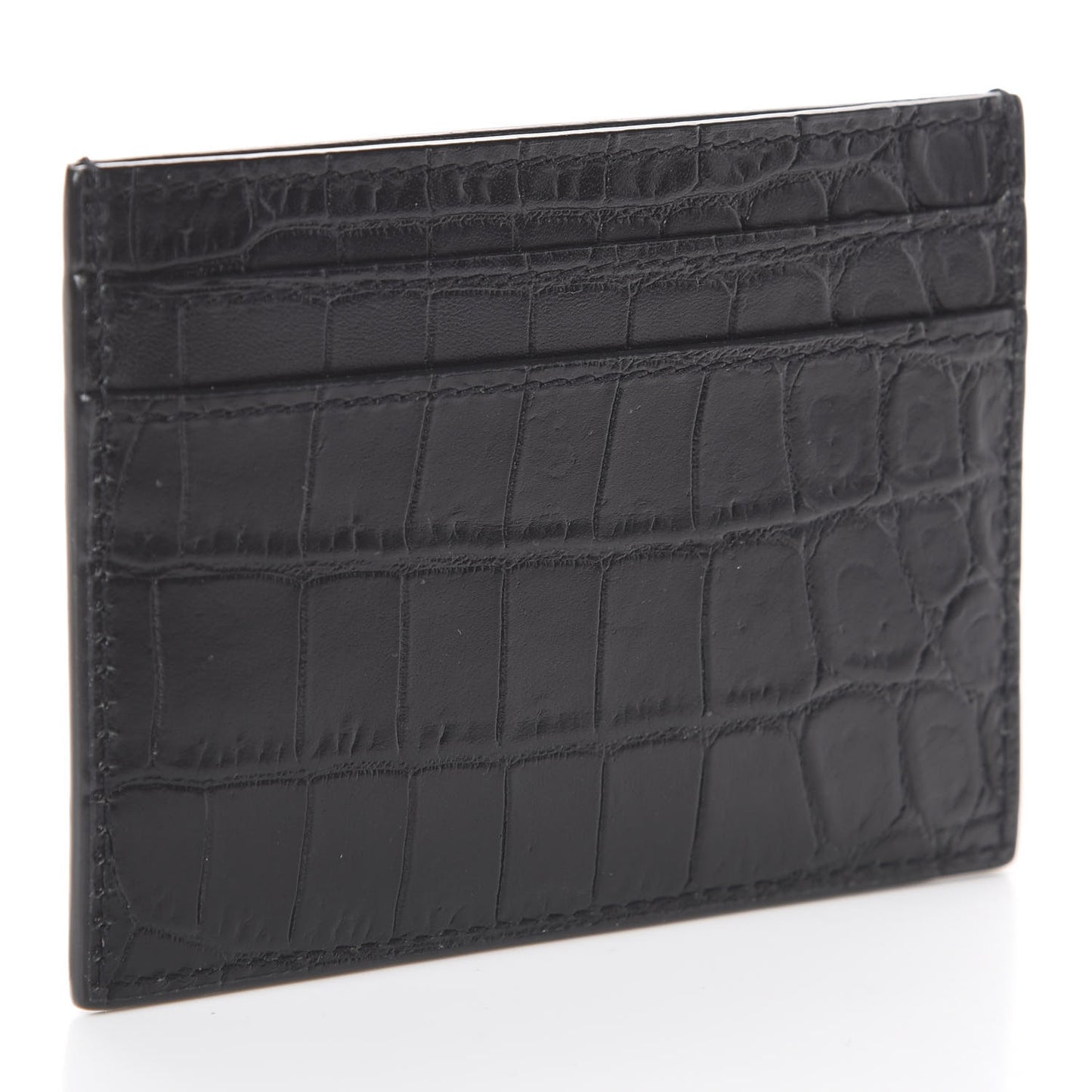 Calfskin Crocodile Embossed Monogram Tiny Cassandra Credit Card Case Black