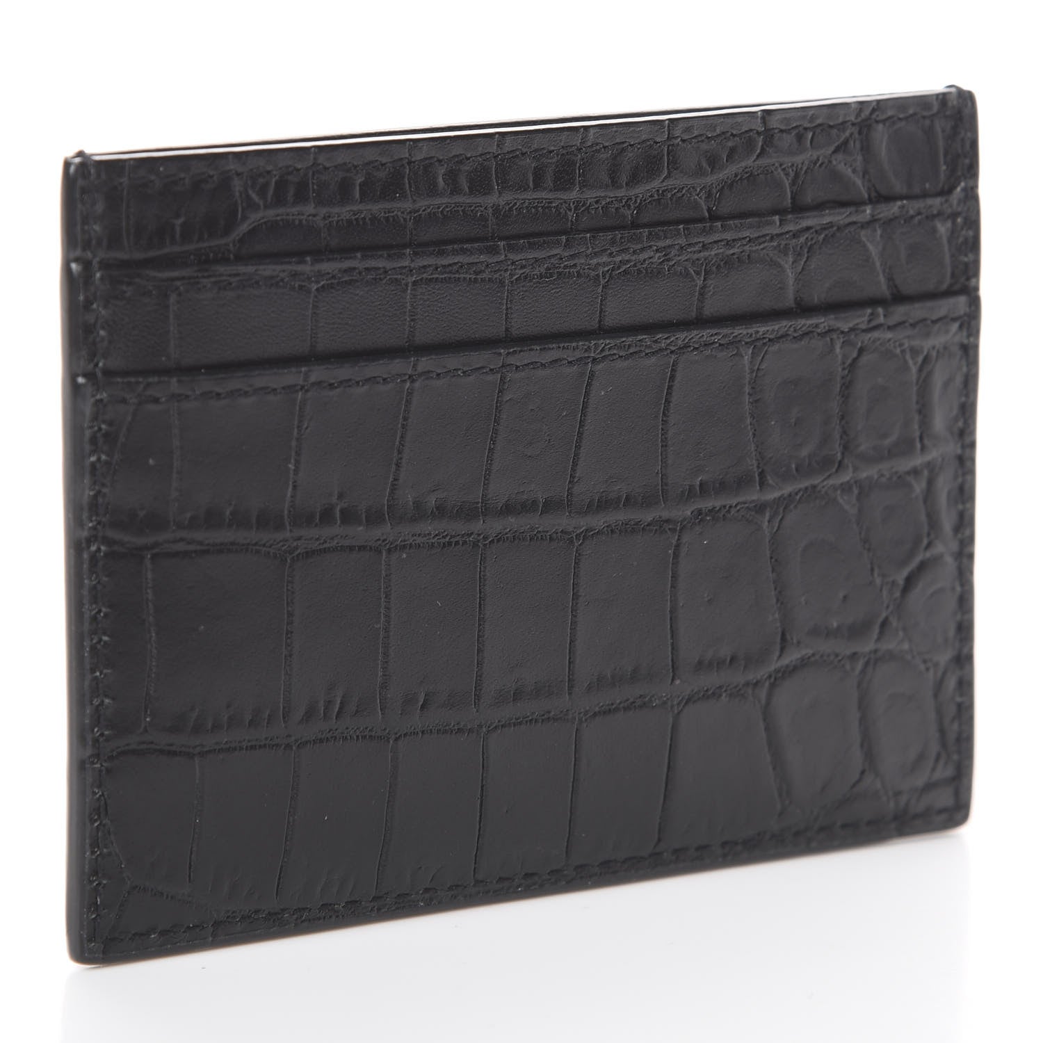 Saint Laurent Calfskin Crocodile Embossed Monogram Tiny Cassandra Credit Card Case Black 2 of 6