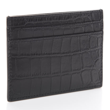 Saint Laurent Calfskin Crocodile Embossed Monogram Tiny Cassandra Credit Card Case Black 2 of 6