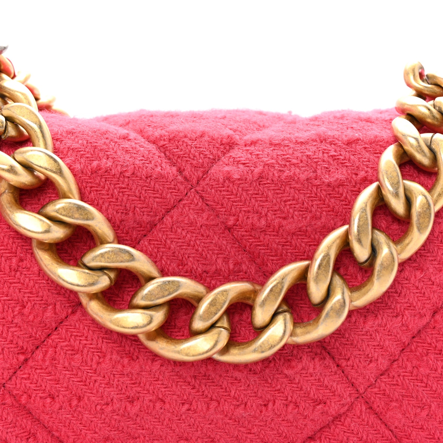 Chanel Tweed Quilted Large Chanel 19 Flap Pink 7 of 9