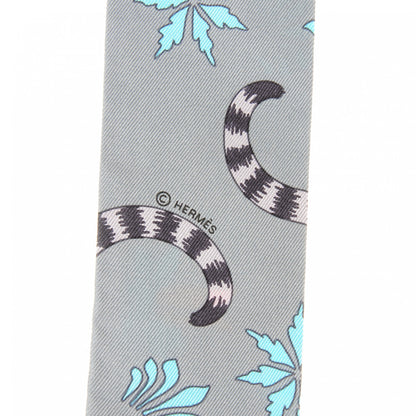 Hermes Silk Les Leopards Twilly Gris Acier Gris Perle Peach 5 of 7