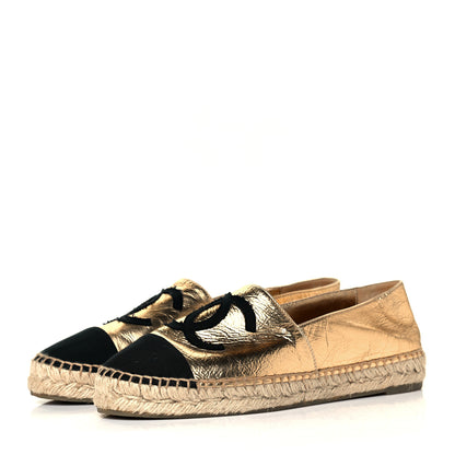 Chanel Laminated Lambskin Grosgrain CC Espadrilles 39 Gold Black 3 of 8