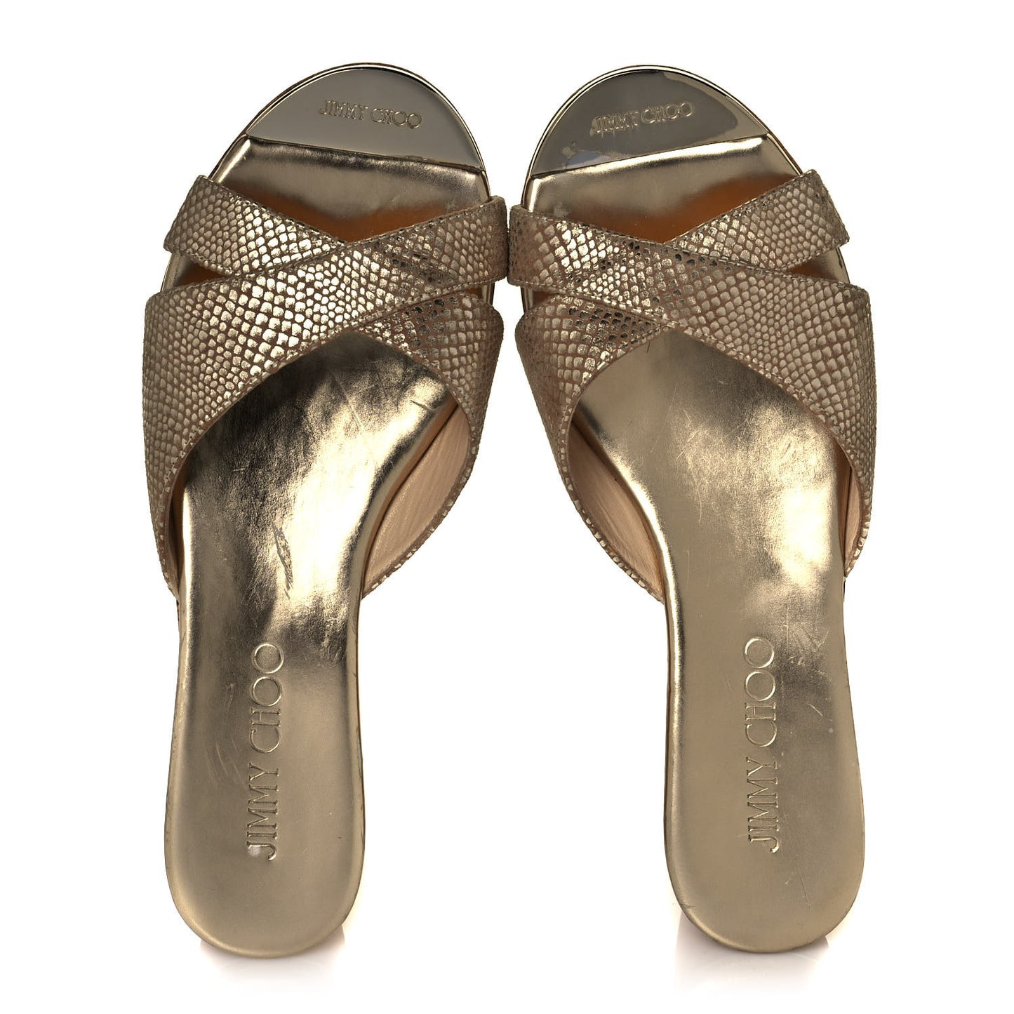 Metallic Suede Snakeskin Embossed Prima Cork Wedge Sandals 36.5 Gold