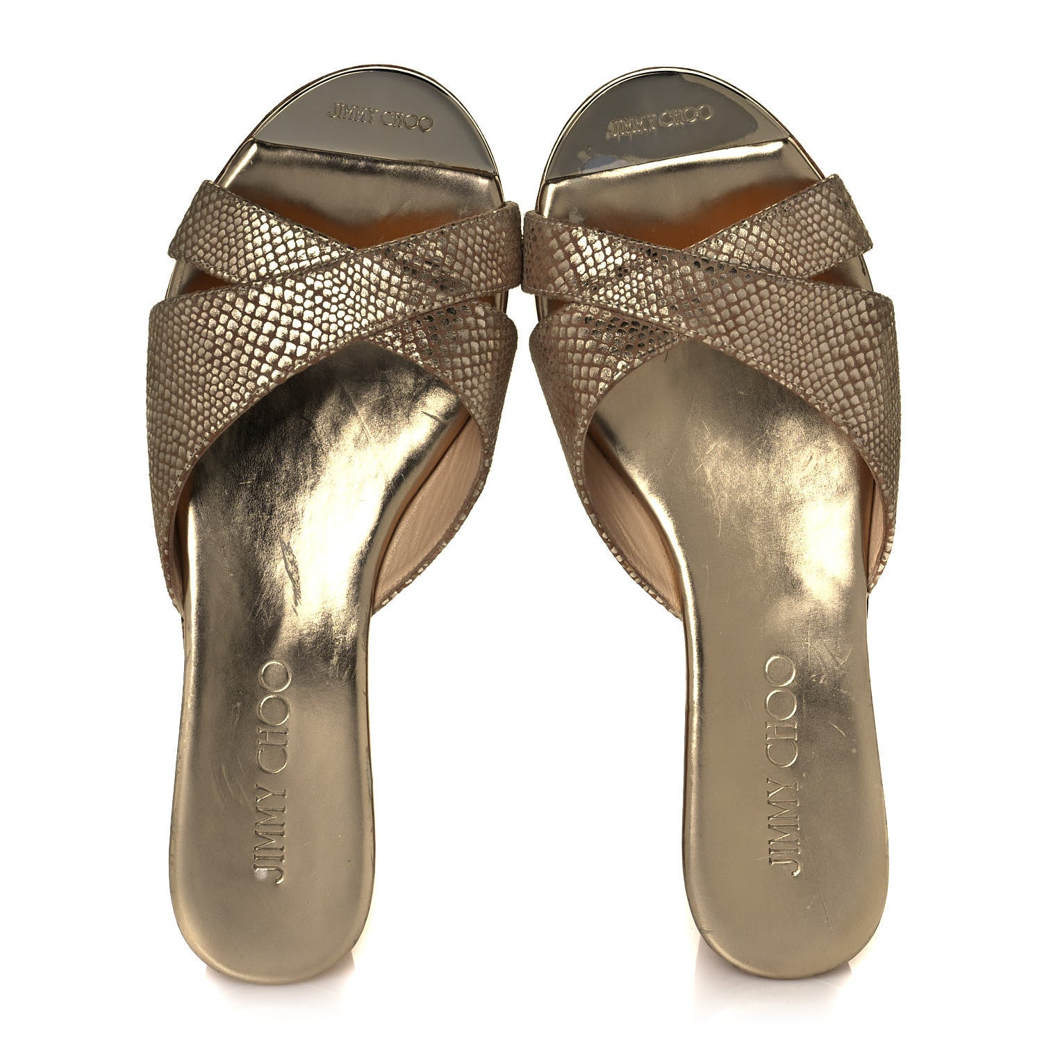 Jimmy Choo Metallic Suede Snakeskin Embossed Prima Cork Wedge Sandals 36.5 Gold 7 of 11