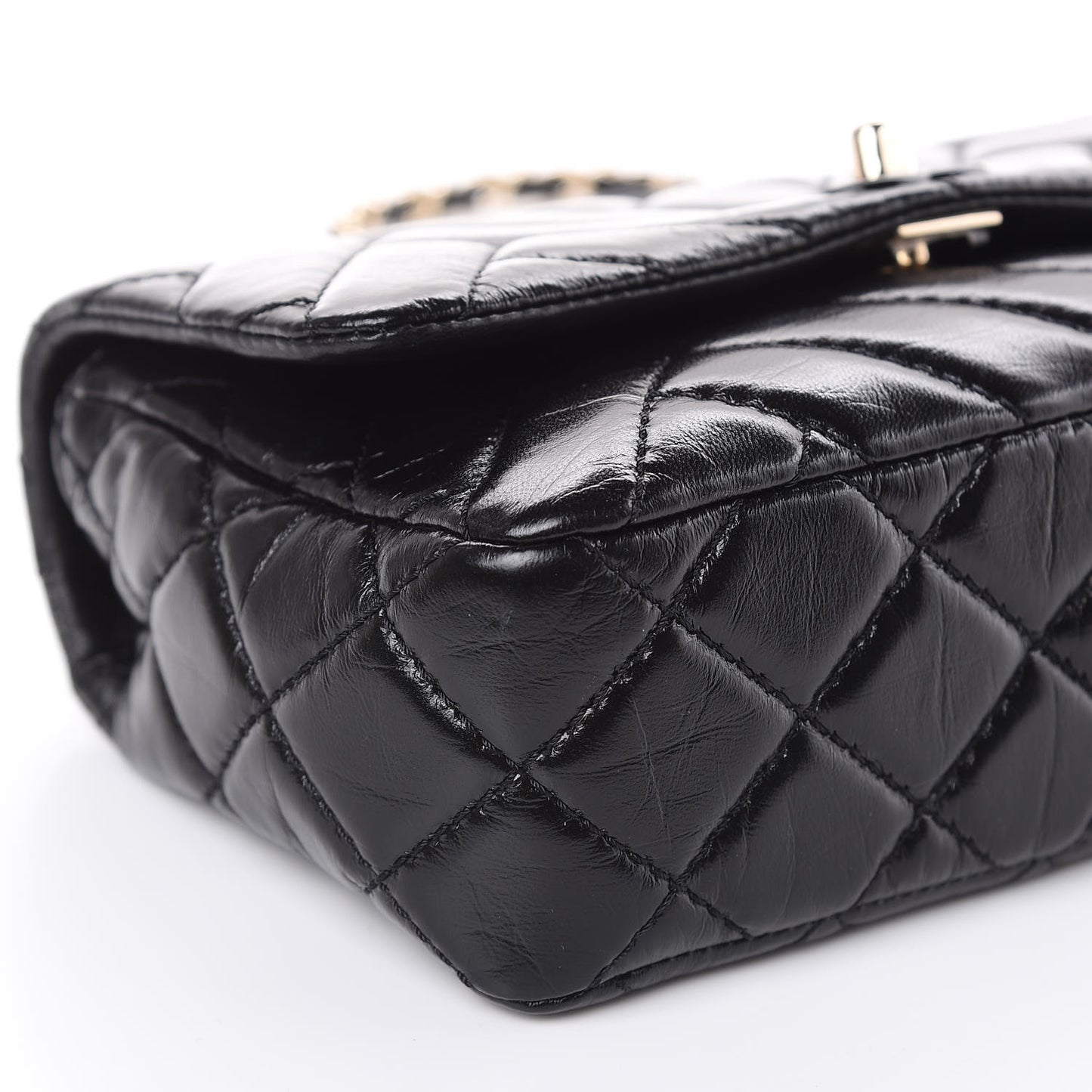 Shiny Lambskin Quilted Small Montcoco Flap Black