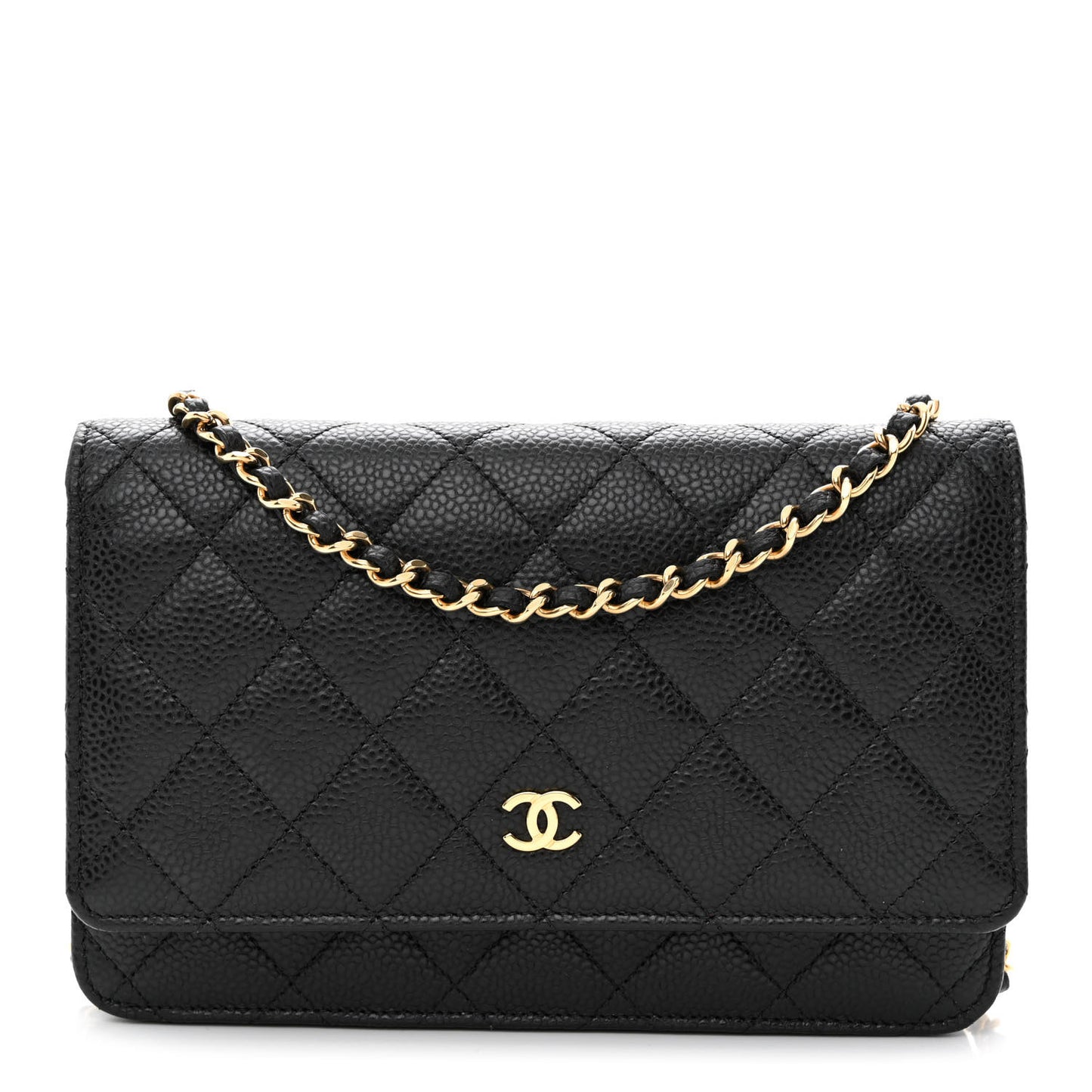 Caviar Quilted Wallet on Chain WOC Black