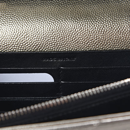 Saint Laurent Metallic Grain De Poudre Matelasse Chevron Monogram Chain Wallet Piombo 5 of 8