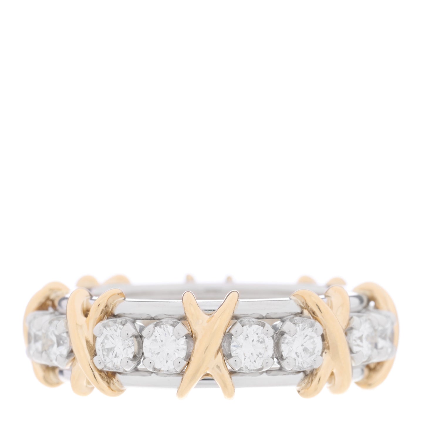 Platinum 18K Yellow Gold Diamond Schlumberger Sixteen Stone Ring 53 6.5