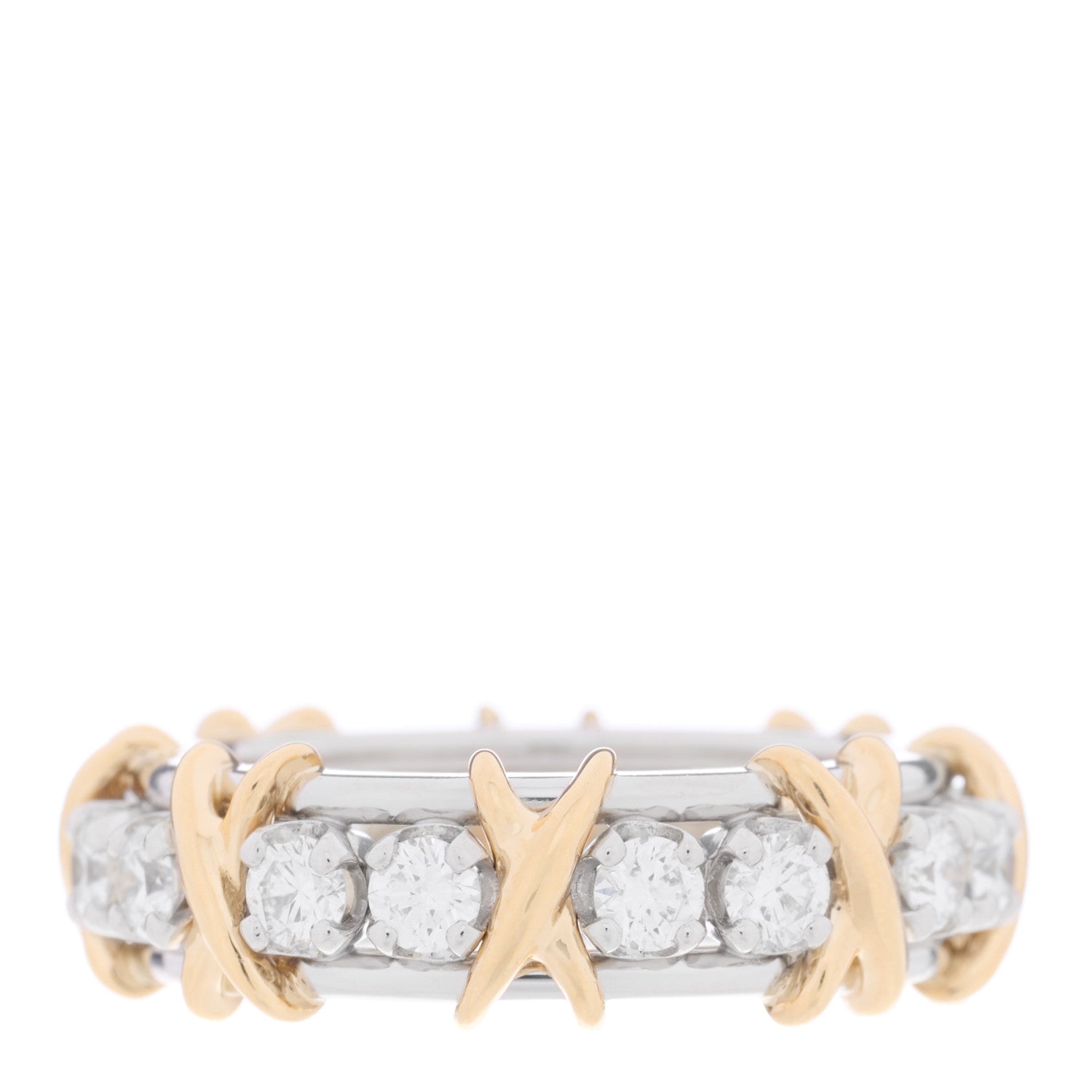 Tiffany Platinum 18K Yellow Gold Diamond Schlumberger Sixteen Stone Ring 53 6.5 1 of 4