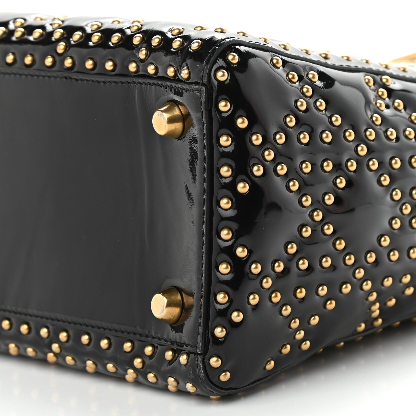 Patent Cannage Studded Large Lady Dior Black
