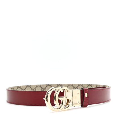 Gucci GG Supreme Monogram Plutone Calfskin Double G Reversible 30mm Belt 75 30 Beige Ebony Rosso Ancora 5 of 5