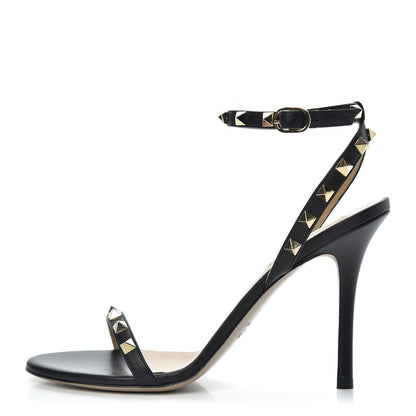 Valentino Garavani Nappa Rockstud Ankle Strap 100mm Sandals 39.5 Black 1 of 8