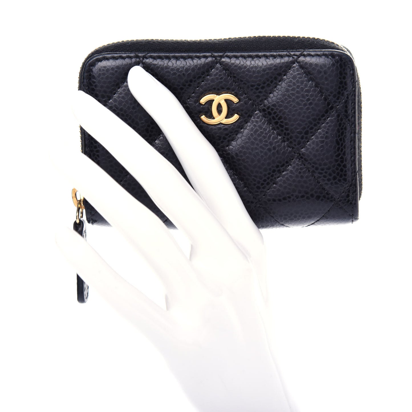 Caviar Quilted Zip Coin Purse Black