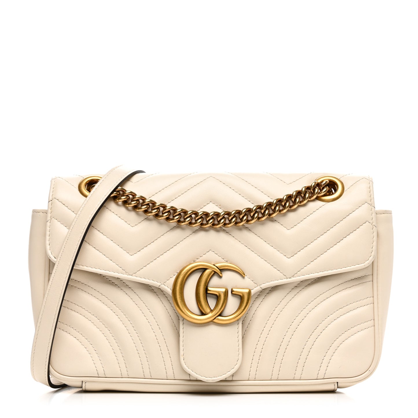 Calfskin Matelasse Small GG Marmont Shoulder Bag White
