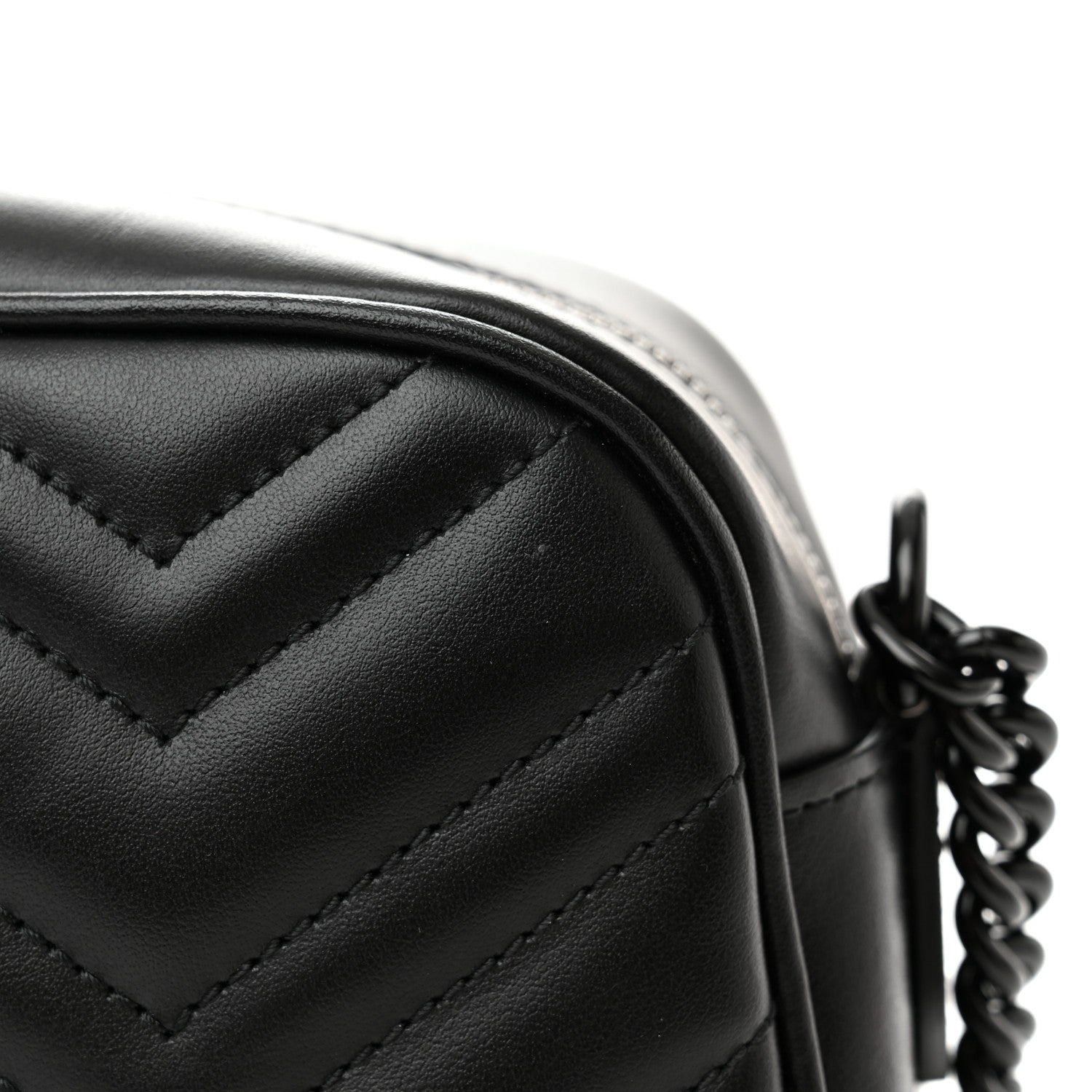 Gucci Calfskin Matelasse Monochrome Small GG Marmont Chain Shoulder Bag Black 9 of 13