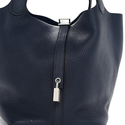 Hermes Taurillon Clemence Swift Eclat Picotin Lock 22 MM Bleu Nuit Bleu Electrique 8 of 10