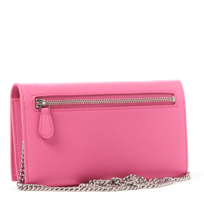 Balenciaga Signature Grained Calfskin Logo Ville Wallet on Chain Bubble Gum Black 2 of 8