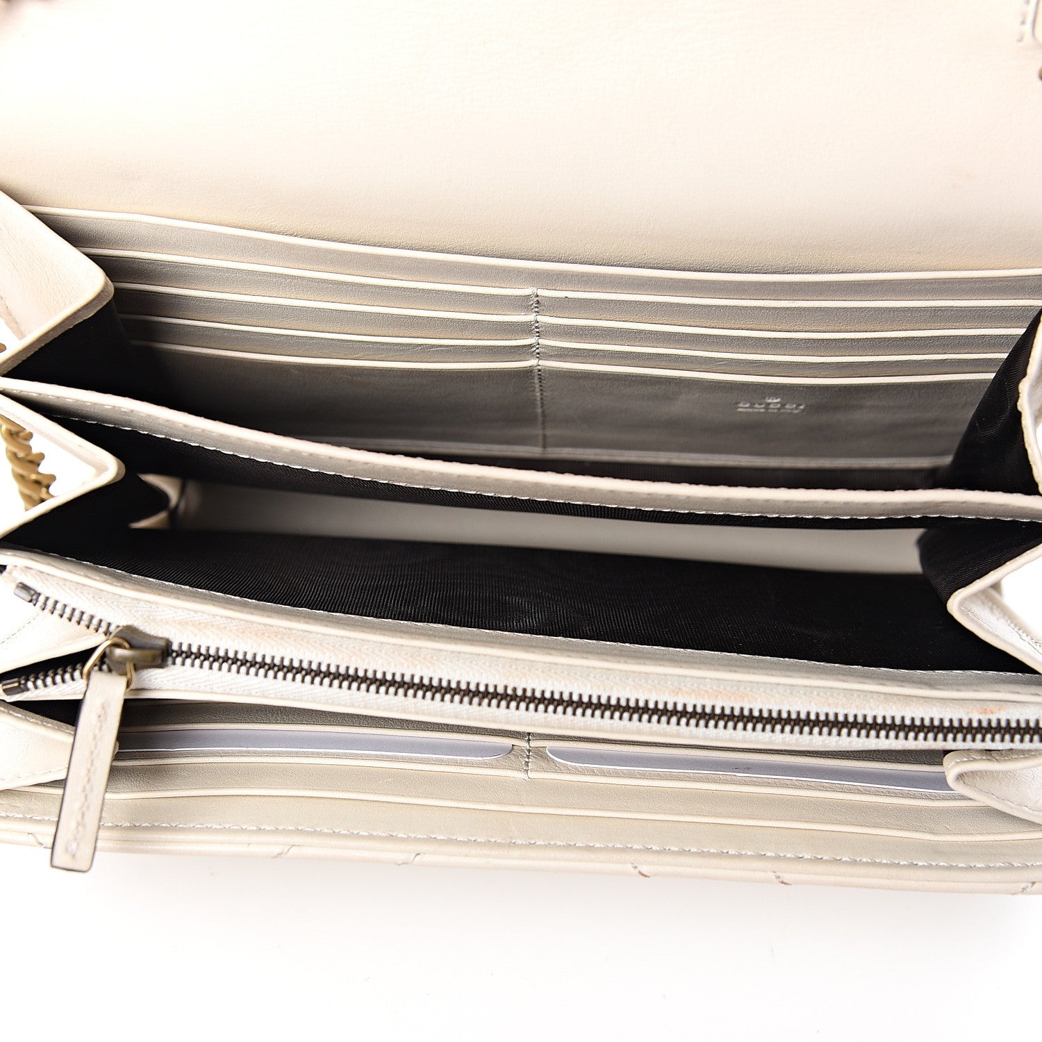 Gucci Calfskin Matelasse GG Marmont Chain Wallet Mystic White 4 of 12