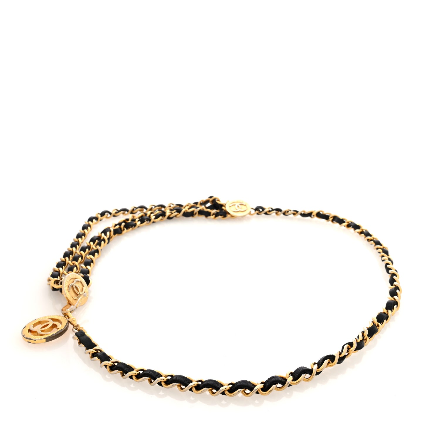 Lambskin Chain CC Medallion Belt Black Gold