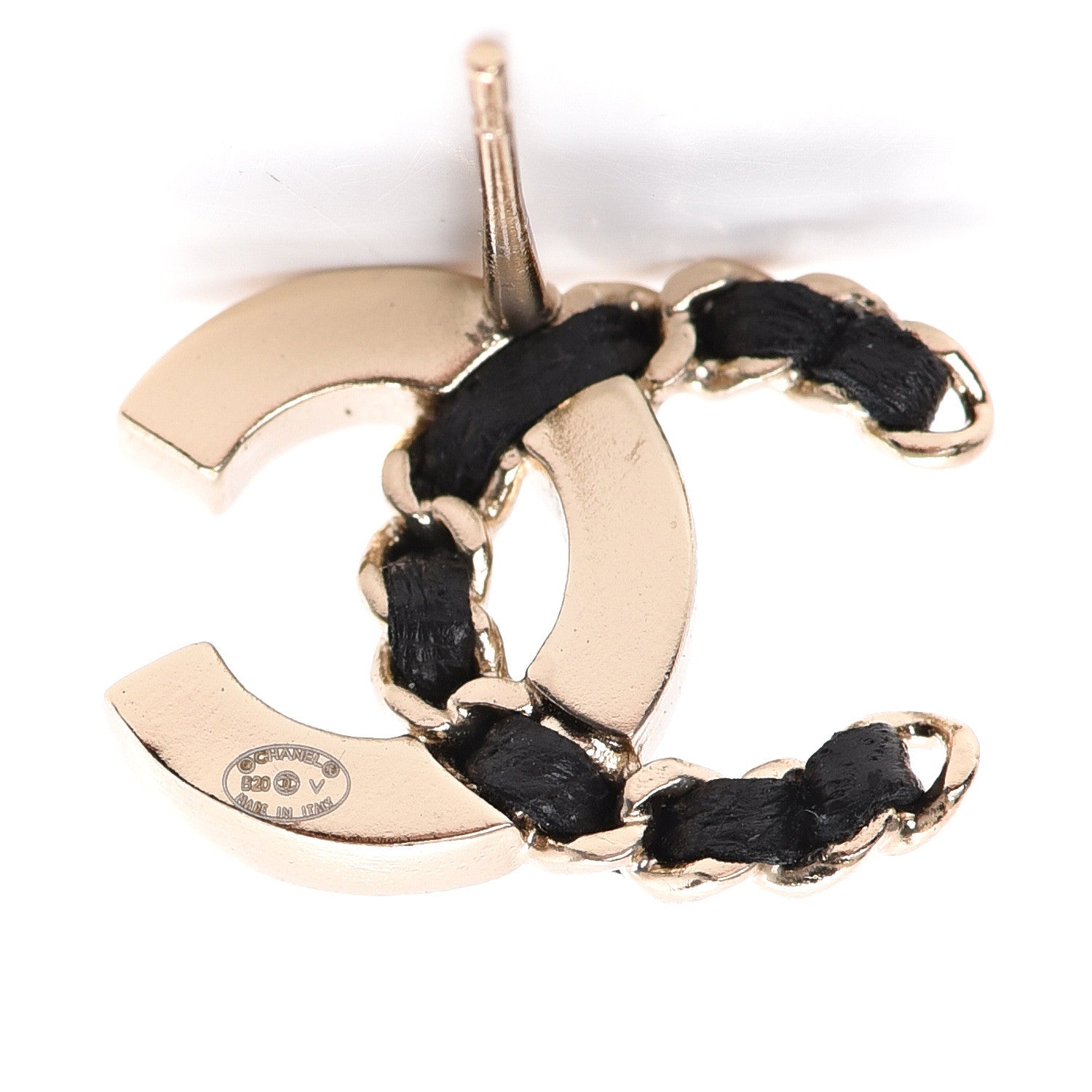 Chanel Crystal Baguette Lambskin Chain CC Vintage Allure Stud Earrings Black Gold 4 of 5