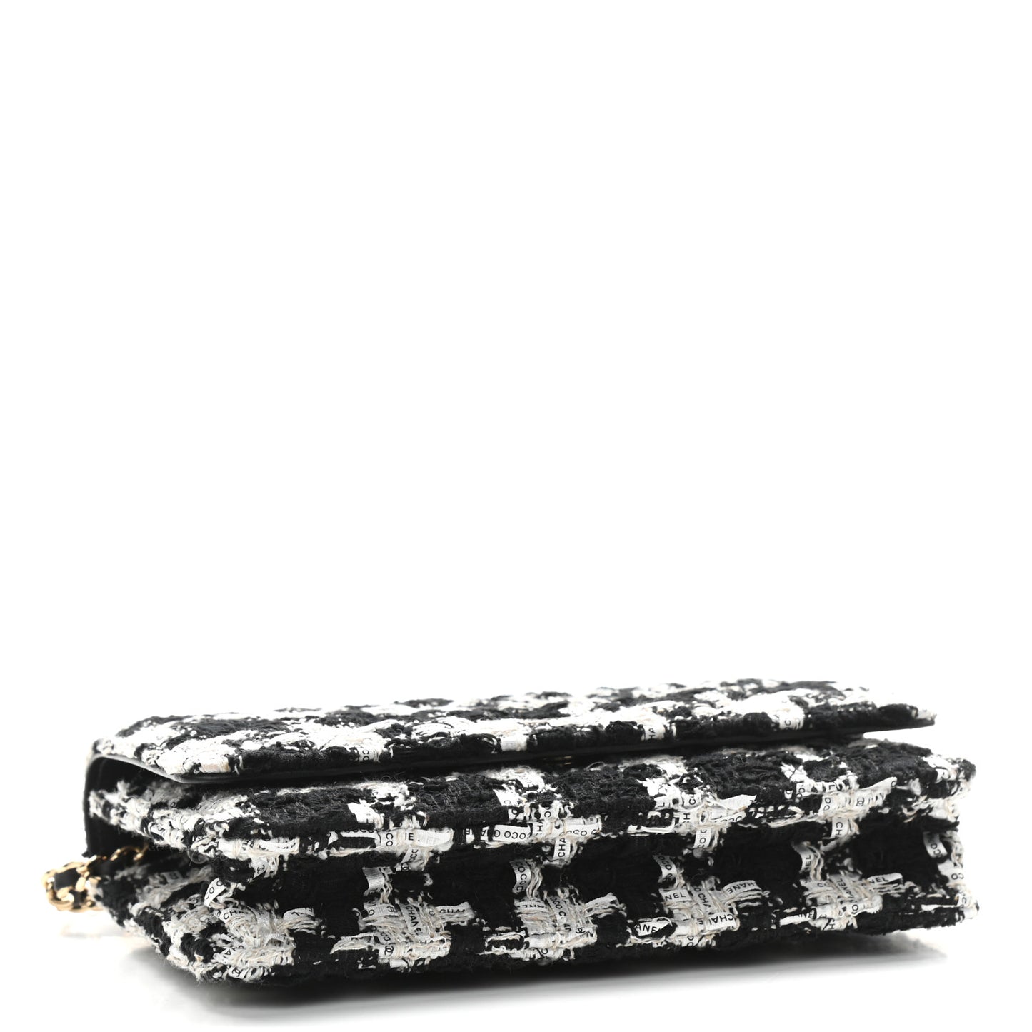 Tweed Quilted Wallet On Chain WOC Black Ecru White