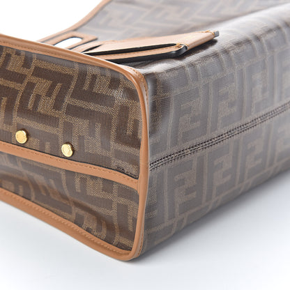 Fendi Glazed Fabric Vitello Century FF 1974 Stamp Patch Mini Peekaboo Defender Cover Mogano Panna Caramello 5 of 9