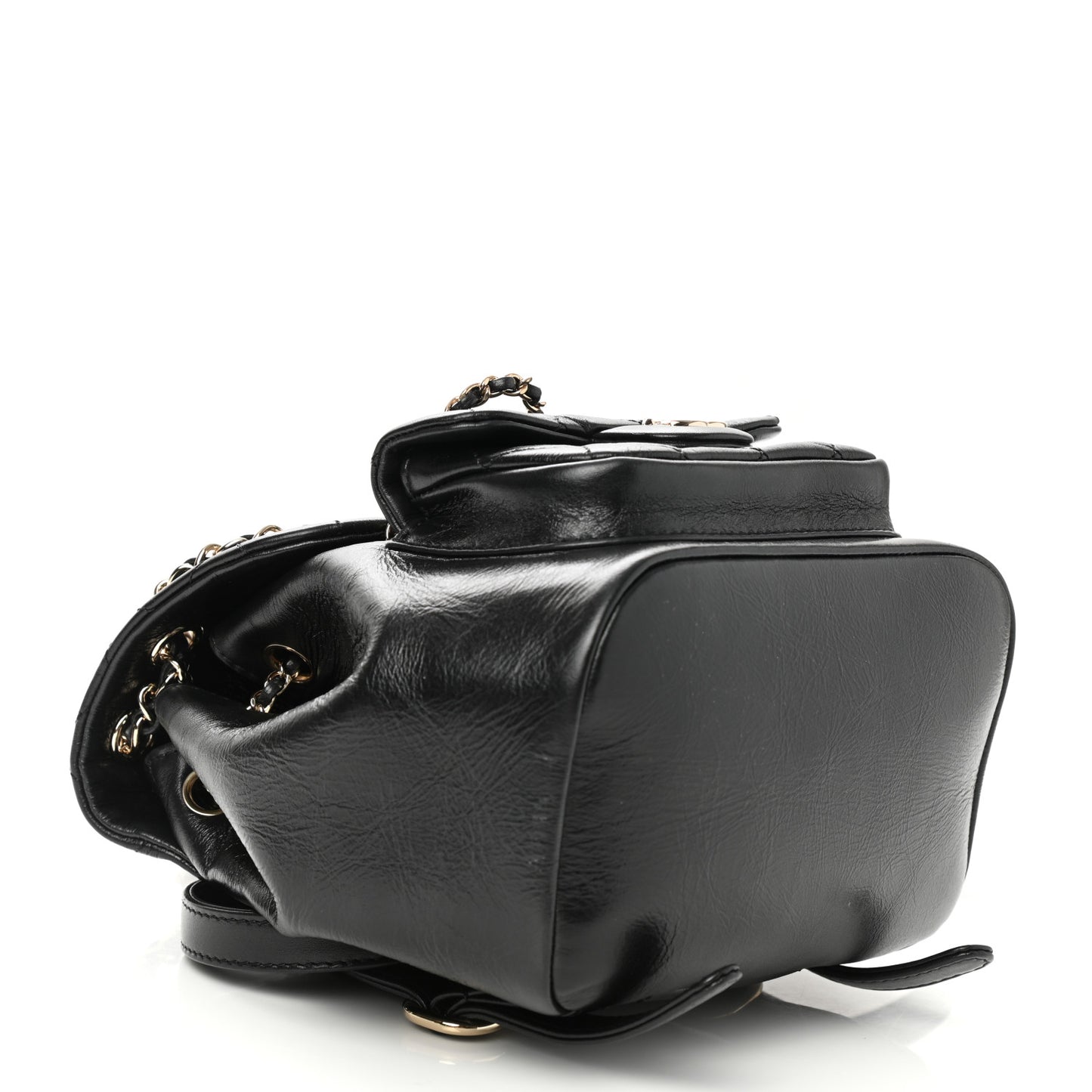 Glazed Aged Calfskin Quilted Small Duma Drawstring Backpack Black