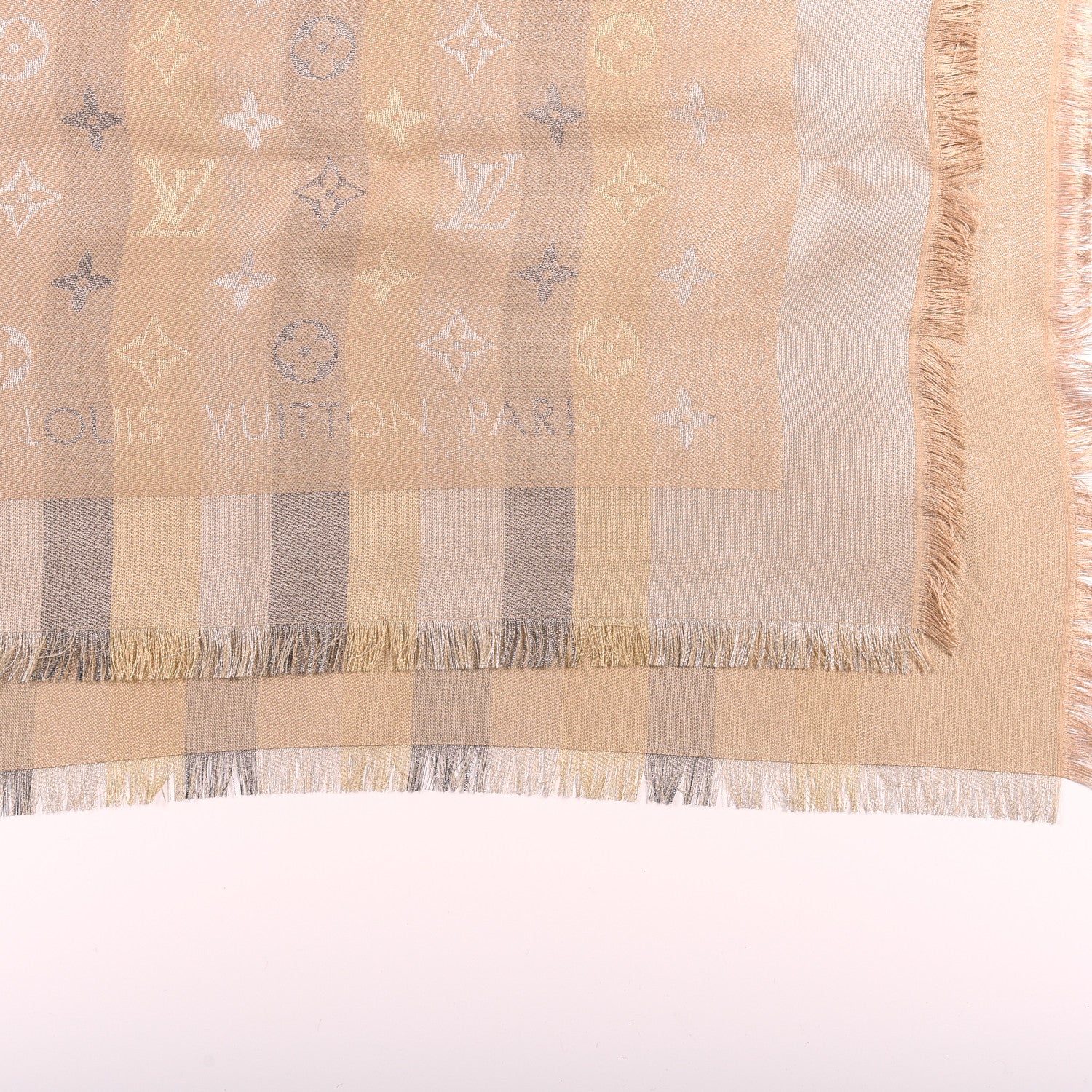 Louis Vuitton Silk Lurex Wool So Shine Monogram Shawl Beige 4 of 5